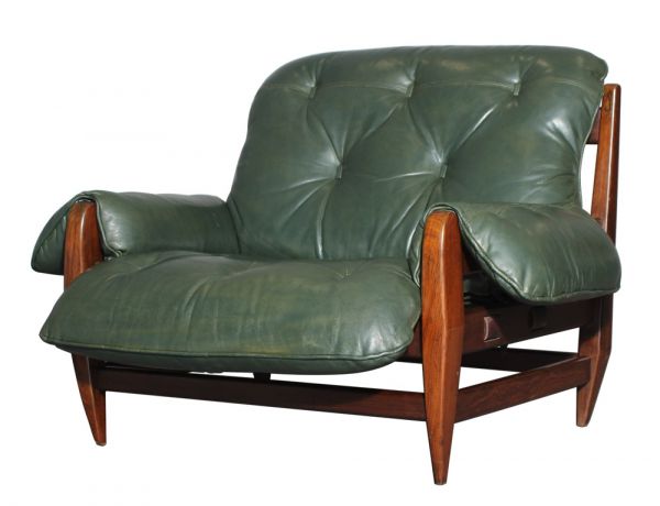 Brazilian Midcentury Green Leather Armchair by Jean Gillon c.1950